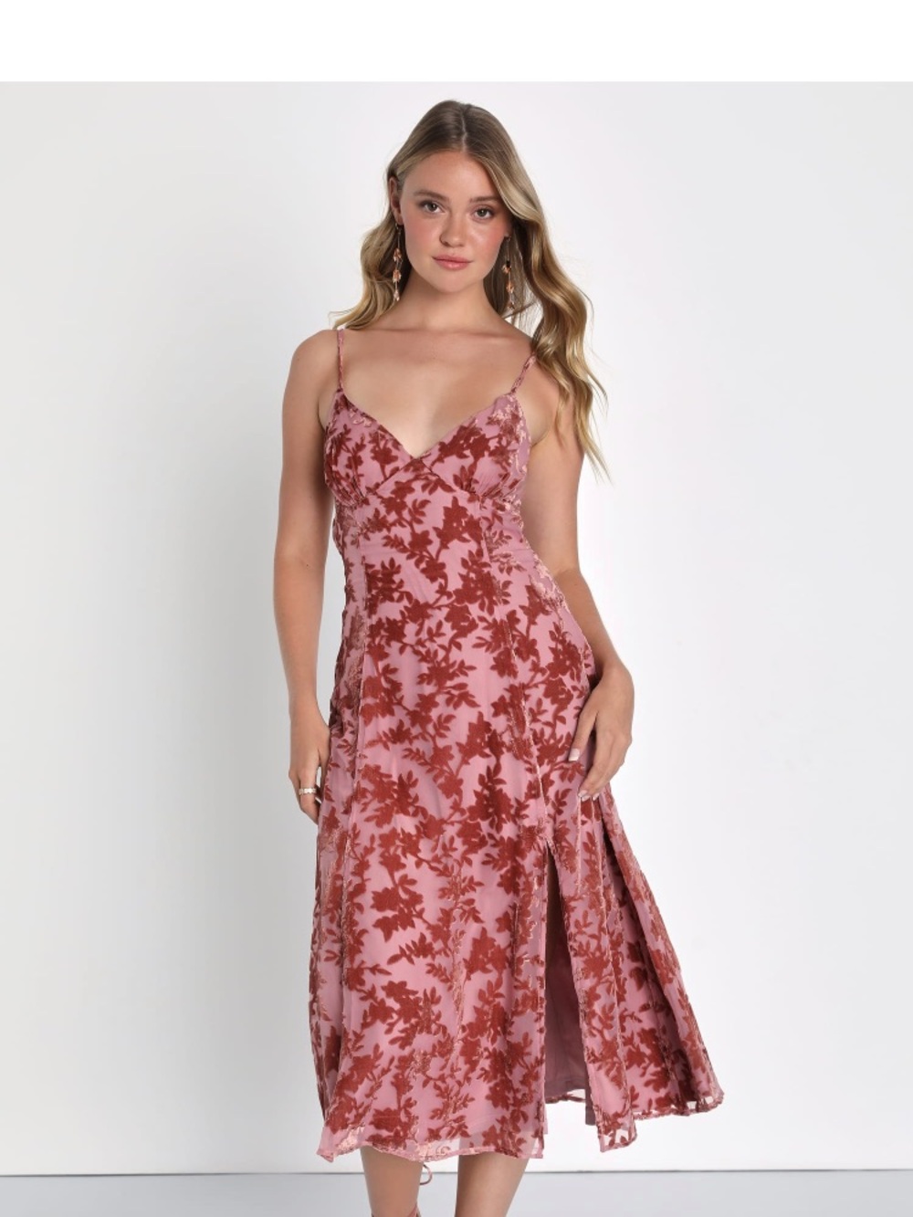 Pretty and Posh Mauve Velvet Floral Sleeveless Midi Dress